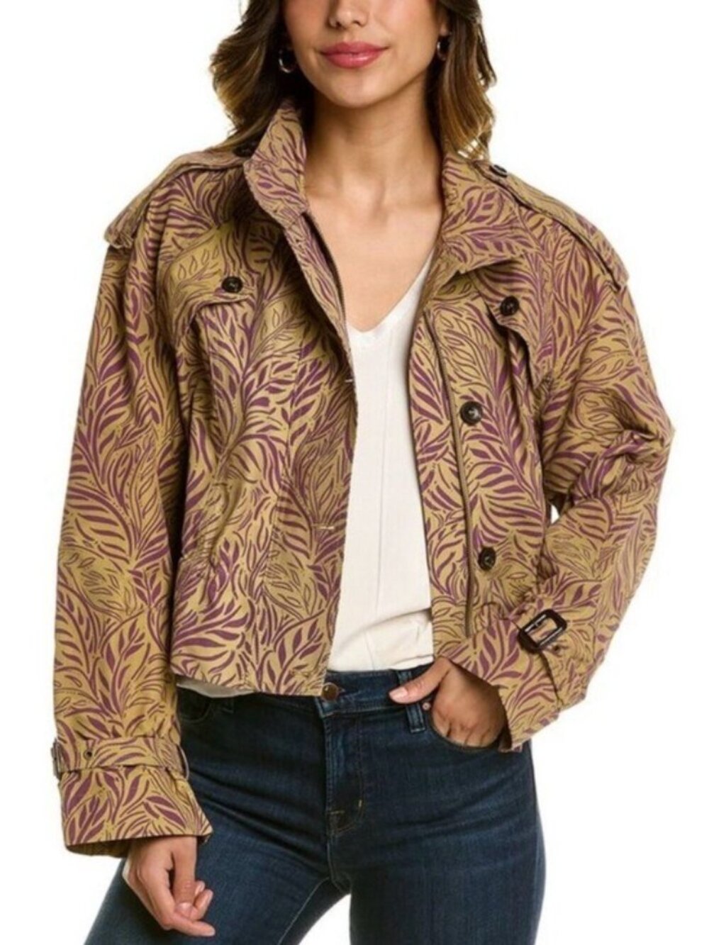 Ted Baker Ayvnee Cropped Parka Jacket Womens 5 NWT Floral Leaf Print Utility